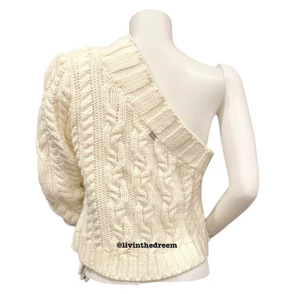 #T13  For Love & Lemons Quinn One Shoulder Sweater Ivory SZ L  $142 - Picture 10 of 15